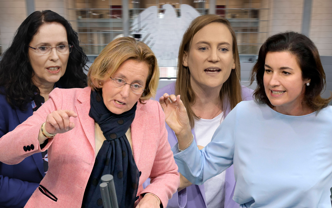 Die Abgeordneten Elisabeth Winkelmeier-Becker (CDU), Beatrix von Storch (AfD), Carmen Wegge (SPD) und Dorothee Bär (CSU, v.l.n.r.)